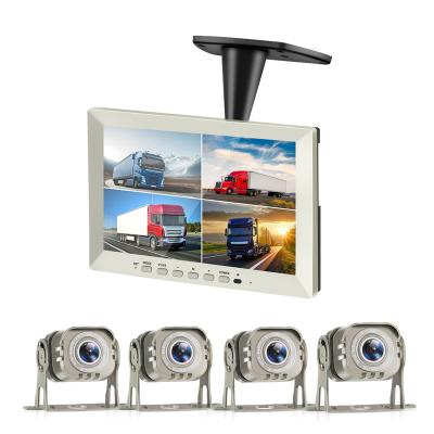 China Ceiling Car Monitor 10 Inch AHD Shock Resistant Car Roof Mount Monitor 4ch LCD Display Recorder Truck RV Split Rear View Camera System for sale