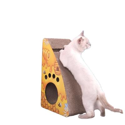 China Workable Vertical L-Shaped Cat Scratching Board Cat Durable Non-Chipping Corrugated Paper Work Area With Bells Mounting Toy Supplies for sale