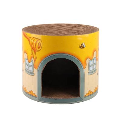 China Creative Viable Design Round Corrugated Paper Cat Scratch Board Nest Grind Claw Scratch Toy Cat Scratch Nest for sale