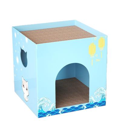 China Durable Cat Scratch Board Cat House Corrugated Paper Removable Easy To Wear Heavy Duty Double-Layer Cat House Toy Stable Durable for sale