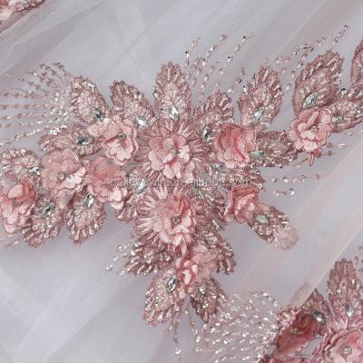 China Viable African Bridal Embroidered Beads Flower Fabric 3d French Lace for sale