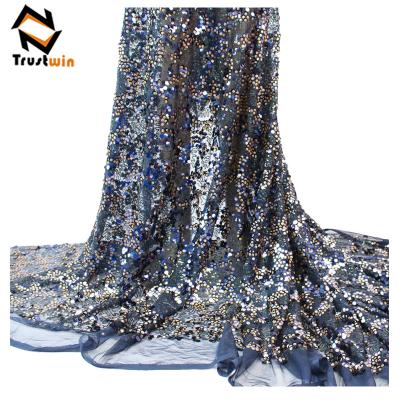 China Aso Viable Nigerian Ebi Wholesale Sequin Tulle Lace Fabric for sale