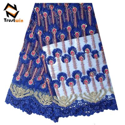 China Sustainable Hotsale Best Quality Fabric French African Beaded Embroidered Tulle Lace for sale