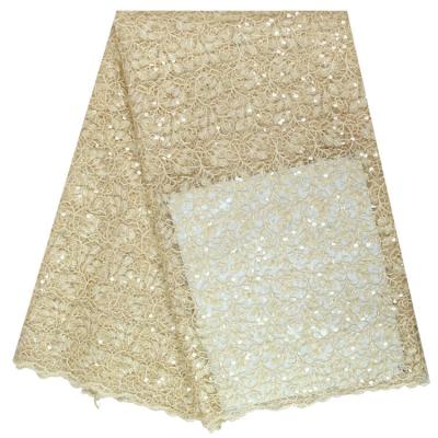 China New Design Embroidery Sequin Viable White Guipure Fabric African Rope Net Lace for sale