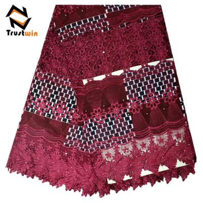 China Sustainable African Wax Lace Guipure Cord Lace With Stones for sale