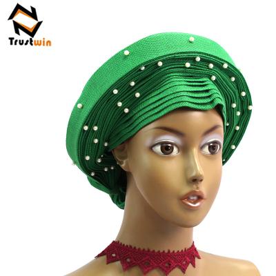 China Nigerian Aso Oke Fashion Headtie Auto Headtie Gele With Beads for sale