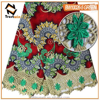 China New Type Viable Ankara Lace Fabric Embroidery Wax Print Fabric With Guipure Lace for sale