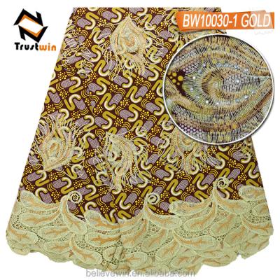 China Viable Fancy Pattern in African Lace Fabrics Ankara Lace Wax Fabric with Guipure Lace for sale