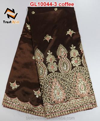 China Anti-Static High Quality African Embroidered Georges Lace In Coffee With Sequins for sale