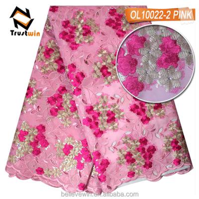 China Viable African handcut organza lace fabric with sequins for sale