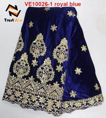 China Sustainable African Velvet Lace Fabric With Royal Blue VE10026-1 Sequins for sale