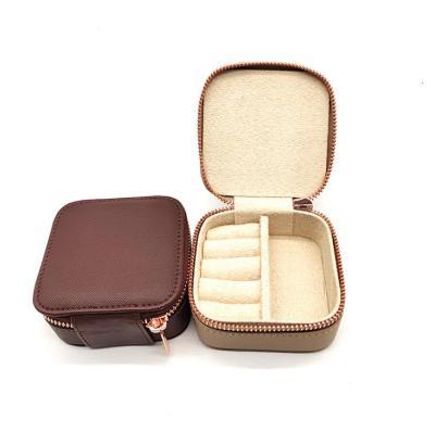 China Travel Jewelry Box Display Organizer PU Leather Zipper Velvet Jewelry Packaging Case Wedding Gift Boxes For Women Customized for sale