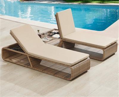 China ANTI-UV Beach Recliner PE Adjustable Backrest Waterproof Outdoor Rattan Woven Pool Sun Recliner Waterproof Bed for sale