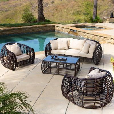 China Anti-UV furniture sofa PE rattan woven frame outdoor garden villa sofa set waterproof outdoor furniture sofa and tea table for sale