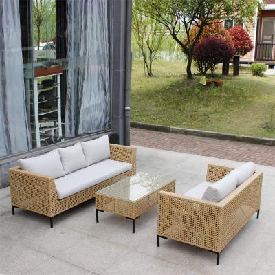 China ANTI-UV garden sofa set PE aluminum alloy waterproof wicker woven frame sofa villa living room outdoor rattan woven furniture sofa set for sale