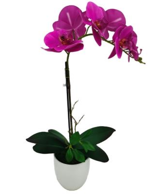 China 3d Polyester Printed Orchid Artificial Silk Flower Orchid With Pot Flores Artificiales Phalaenopsis Orchid for sale