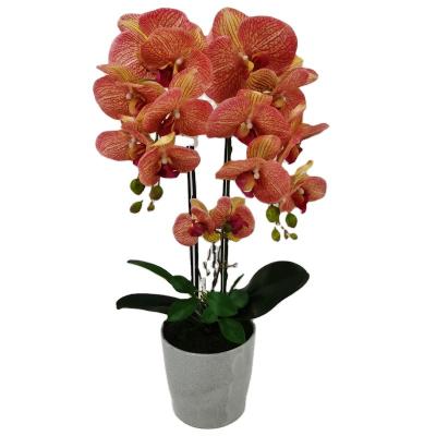 China Polyester Orchid Flowers Artificial Home Decorative Orchid Plants Wedding Flower Orchid In Ceramic Pot for sale