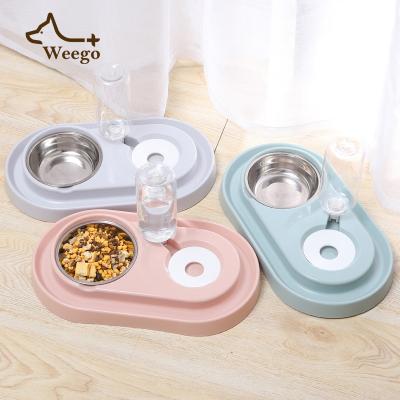 China Weego Size Automatic Dog Cat Water and Food Bowl Set with Detachable Stainless Steel Bowl Automatic Water Dispenser Bottle Pet Feeder for sale