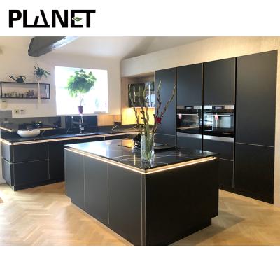 China Luxury Modern Design\Modern Laminate Black Matte Artificial Quartz Countertop Laminate Cabinet Kitchen Hot Sale Cheap Price Set With Gas Cooker for sale