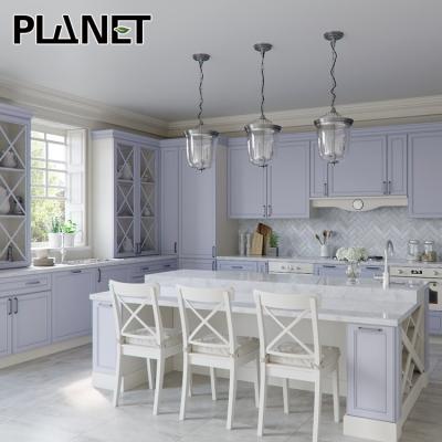 China Customization Enviromental Friendly Italian Whole House Best Price High Quality Solid Wood Painted Pastel Purple Base Wall Cabinet Tall Kitchen for sale