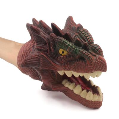 China Large Interactive Realistic Soft Animal Hand Game Dinosaur Rubber Hand Puppet Custom Toy for sale