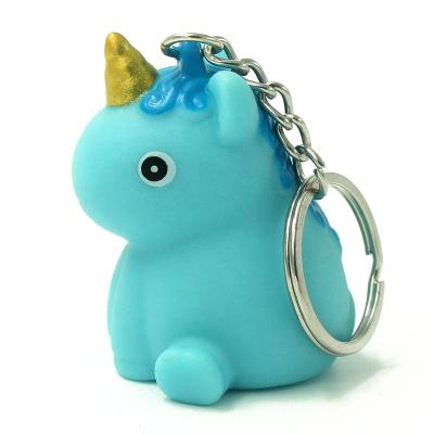 China Custom Key Chain Cute Cartoon LOGO Plastic PVC With Flashing LED Light Up Unicorn Keychain for sale