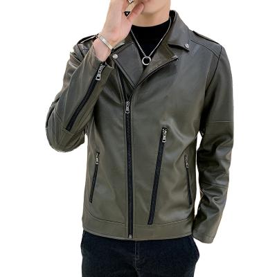 China 2021 Sustainable Fashion Men's Leather Jackets Autumn Solid Color Jacket Popular Single Velvet Casual Jacket for sale