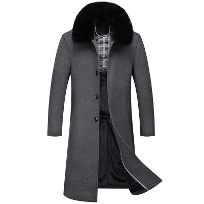 China 2021 Viable Men's Wool Coat Ultra Long Business Coat Light Plus Velvet Thick Warm Woolen Jacket With Fur Collar for sale