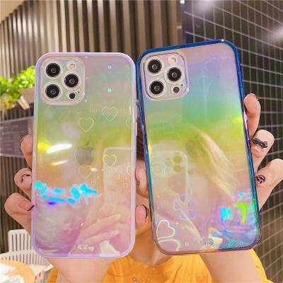 China Femail/Male Rainbow Gradient Laser Love Heart Phone Case For Iphone 13 12 11 pro 7 8 plus X XR XS Max Cute Shockproof Soft Back Cover SE20 for sale