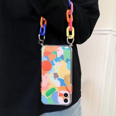 China Anti-drop For iphone 12 Pro Max Colorful TPU Case With Chain Phone Case For Apple iPhone 11 XR Case With Chain for sale