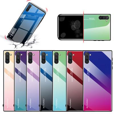 China TPU Color Glass Case For Samsung Galaxy Note 10 Gradient Color Glass Case Color Changing Phone Case With Black TPU Rubber Edge for sale