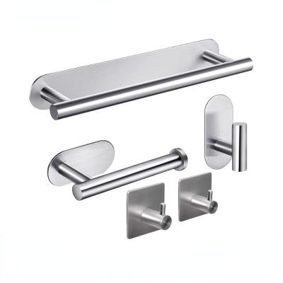 China Easy Hardware 304 Stainless Steel Bathroom Pendant Set Five-Piece Unperforated Bathroom Towel Rack Pendant Complete Set for sale