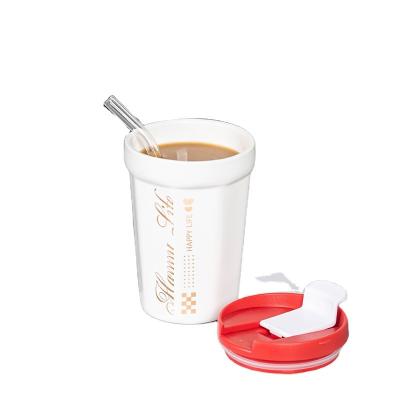 China Gift Shop Viable Creative Straw Ceramic Mug Can Be Reused 380ml Large Capacity Lemon Juice Cola Milk Coffee Cup for sale