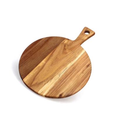 China Wholesale Country Vintage Round Shape Wooden Pizza Cutting Board Dish Peel Serving Tray for sale