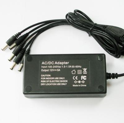 China 12V 5A Power Supply with 5 Way DC Splitter Power Cable for CCTV Camera Laptop LED 12V 5A Solar AC DC Power Adapter WB-12V for sale