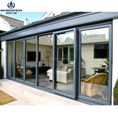 China Foshan Sliding Aluminum Folding Patio Doors Toughed Powder Coated, Double Insulated Glass, Argon Gas Filled, Stainless Steel Hardware for sale