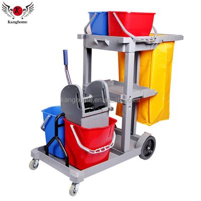 China Household/Commercial Cleaning Multifunctional Plastic Household Cleaning Janitor Cart Plastic Trolley With Trolley High Quality Trolley for sale