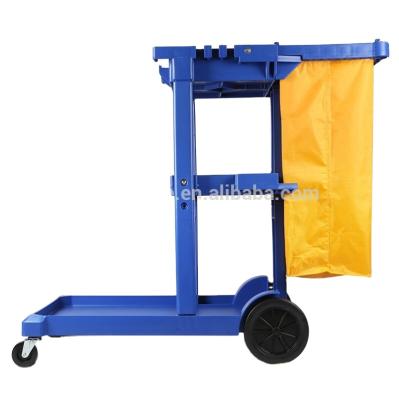 China Universal Household/Commercial Cleaning Plastic Cart With 3 Shelves Hotel Housekeeping Trolley Plastic Cleaning Maid Trolley for sale