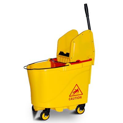 China Sustainable 35L Capacity Yellow Commercial Mop Bucket With Side Wringer for sale