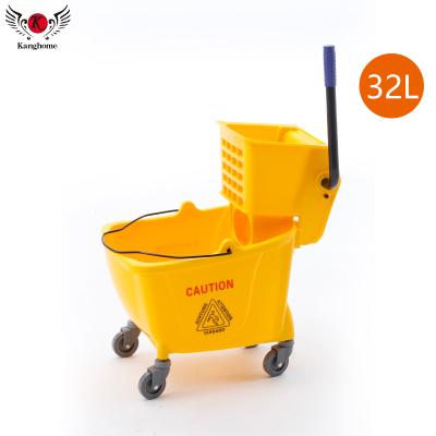 China Sustainable 32L Single Side Press Commercial Bucket Mop With Wringer Bucket Trolley With Wheels For Hotel for sale