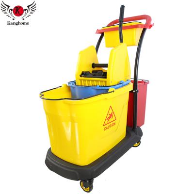 China Sustainable New Design Down Press Household 35L Cleaning Double Mop Bucket With Wringer Trolley for sale