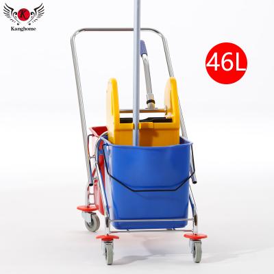 China Durable Mop Bucket Roller Wringer Cart Double Bucket With Wheels for sale