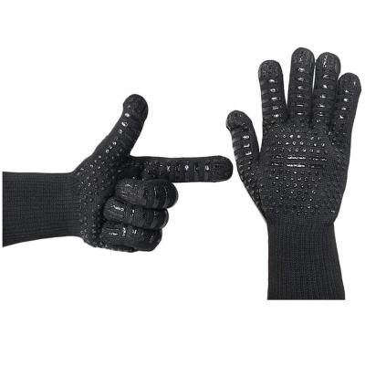 China Best Anti-smash GLOVEMAN Soft Silicone Anti Slip High Temperature Double Glove Black Sell Men's BBQ Oven Glove for sale