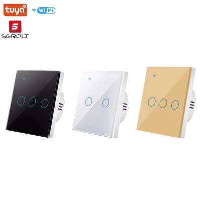 China Tuya App 1/2/3 WIFI Crystal Glass Wireless Light Switch Smart Switch Strip Wall WIFI Remote Switch With Google Alexa SRT-86 for sale