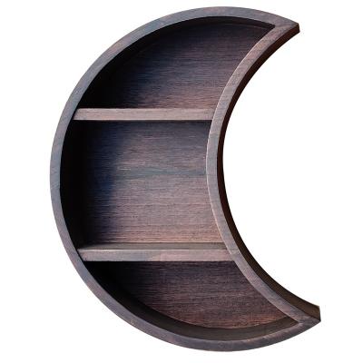 China Amazon Best Selling Modular Vintage Shabby Chic Moon Shape Wooden Wall Mounted Display Shelf For Living Room for sale