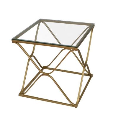 China None Accept Customized Gold Color Glass Metal Material Glass Top Coffee Table Side Table for sale