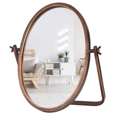 China Factory Free Sample Amazon Hot Sale Customized Supplier Gold Oval Folding Metal Make Up Table Mirror for sale