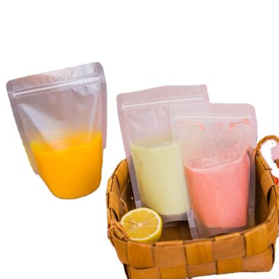 China Food Juice Milk Tea Packaging Bag Transparent Liquid Drinks Zipper Self-Standing Plastic Pouches for sale