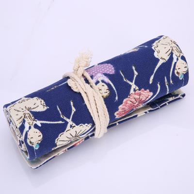 China Wholesale Custom Fashion Print Student Girl Roll Up Storage Canvas Pencil Case Rolling Bag for sale