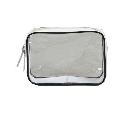 China Portable Square Fashion Double Zipper Travel Transparent White PVC Makeup Bag for sale